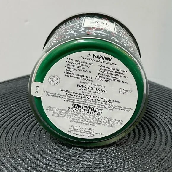 BBW Fresh Balsam 3 Wick Candle NWT - Picture 2 of 3